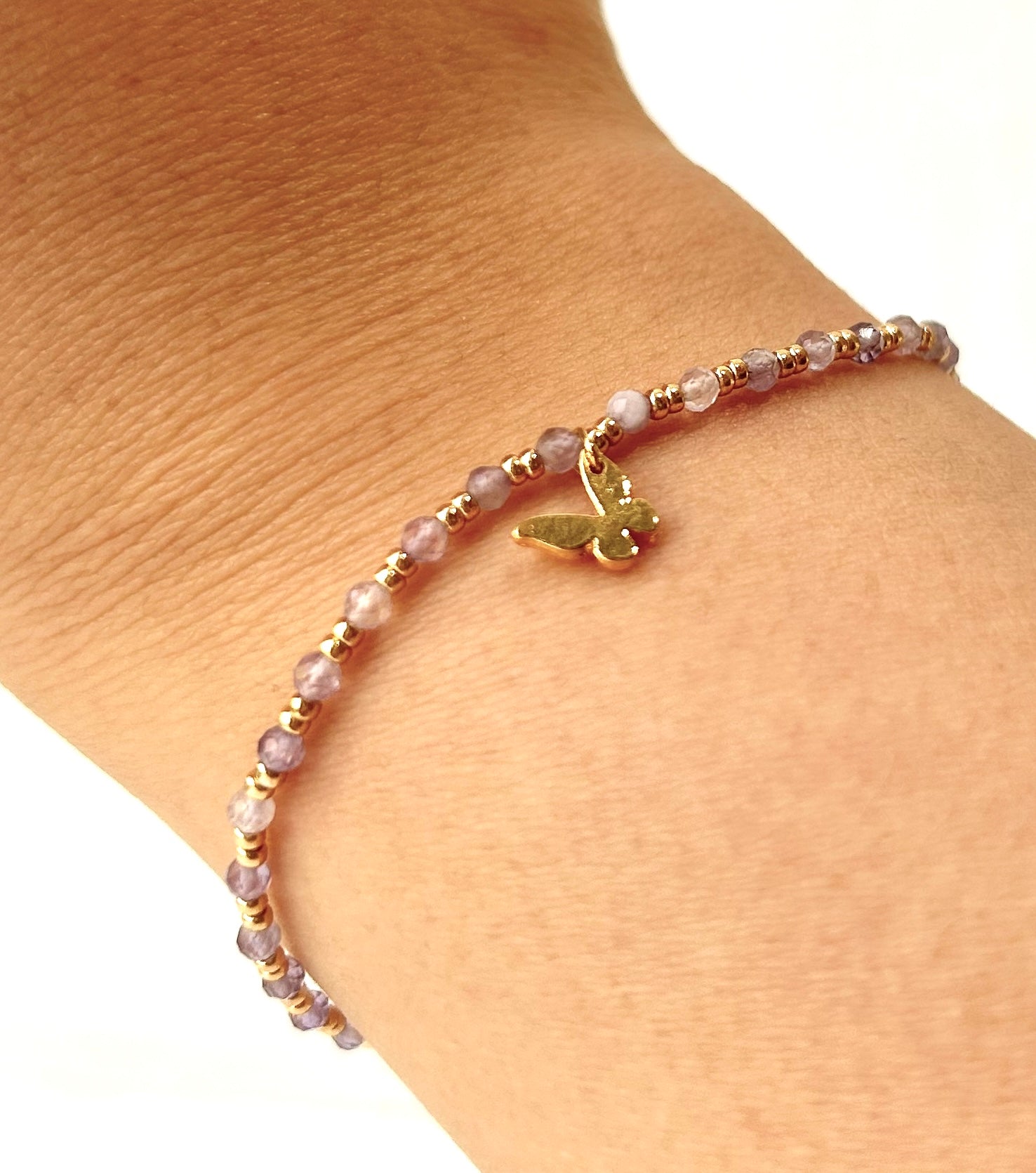Gemstone butterfly charm bracelet