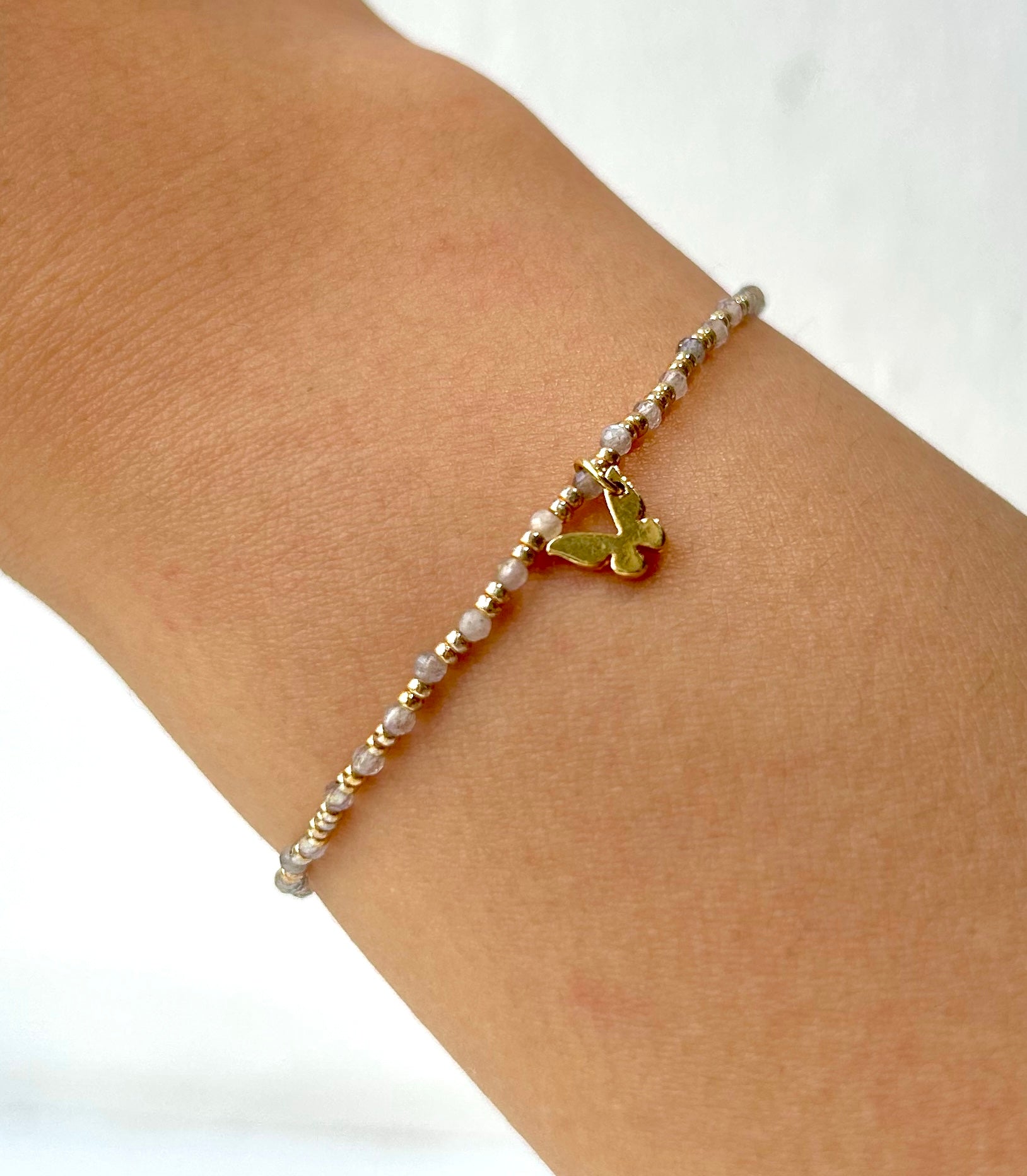 Gemstone butterfly charm bracelet
