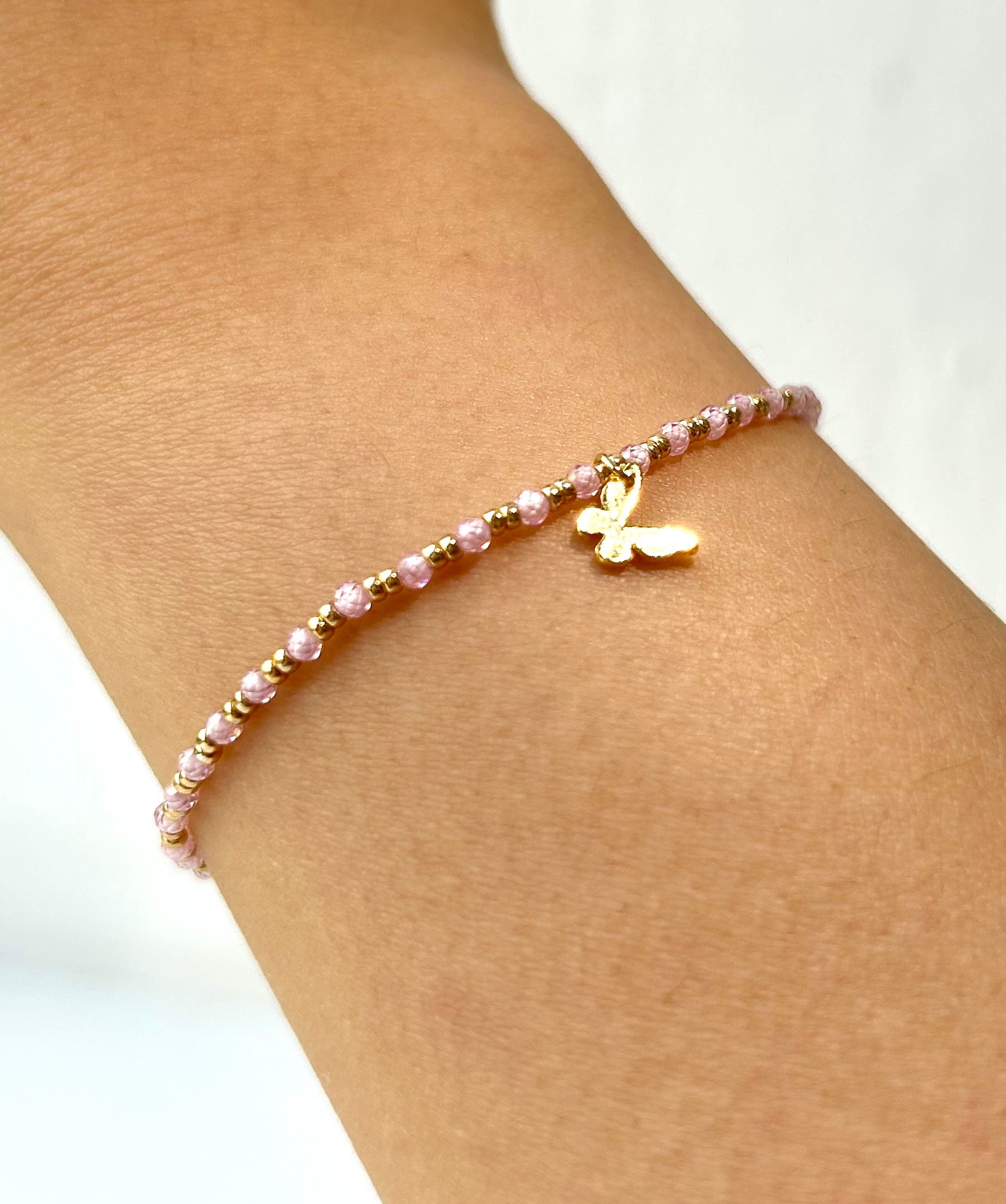 Gemstone butterfly charm bracelet