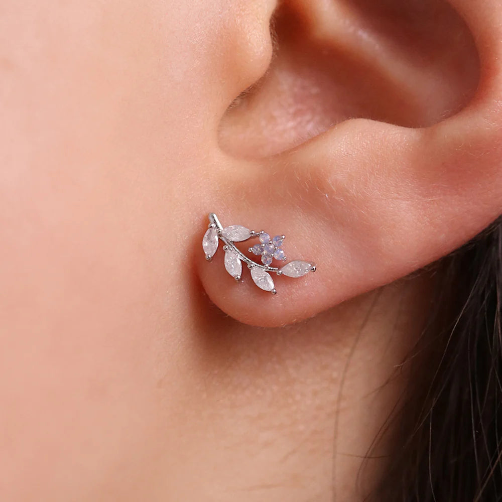 Moonstone flower branch earrings